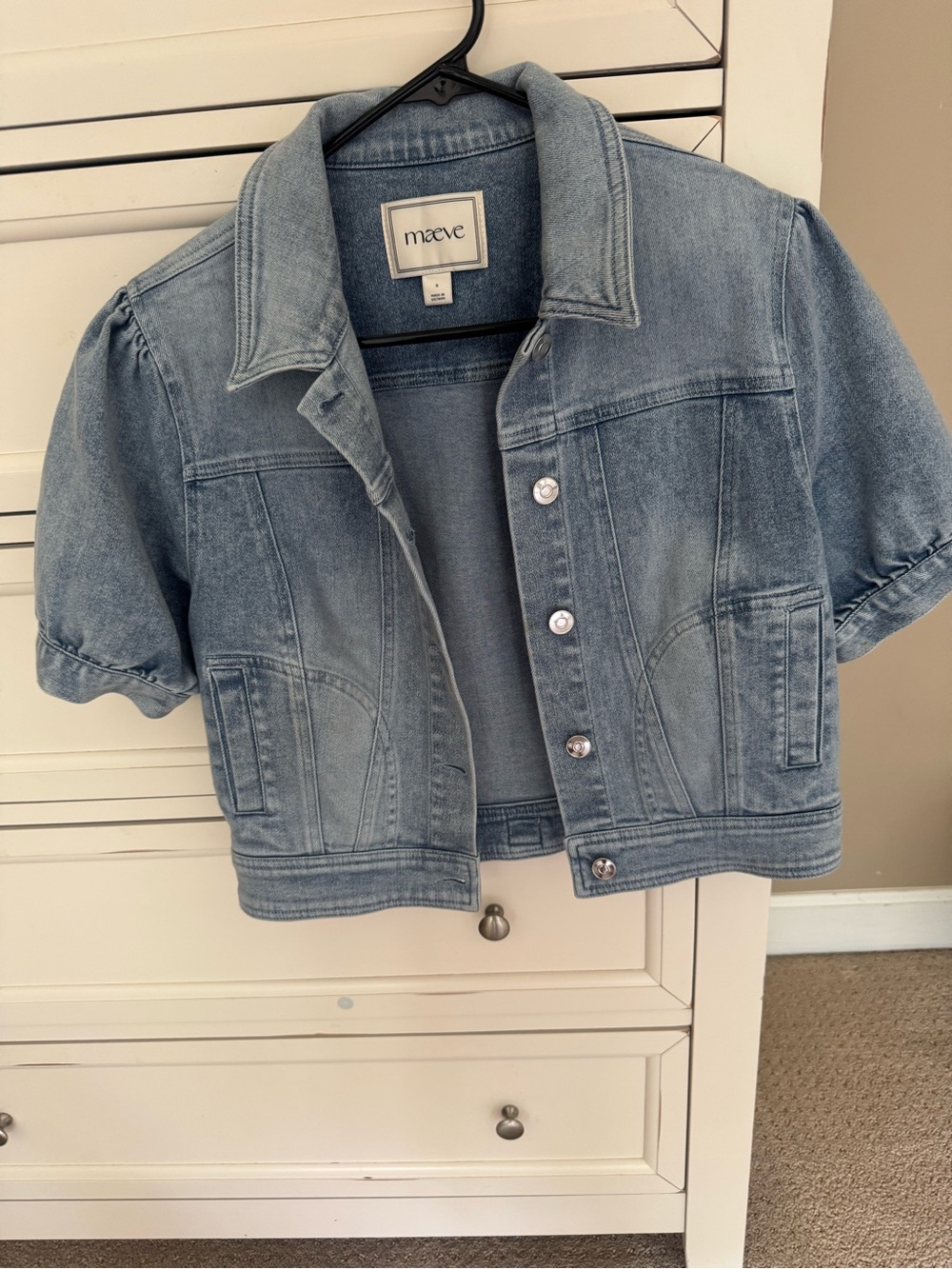 Maeve Light Blue Puff-Sleeve Denim Jacket - Picture 2 of 4